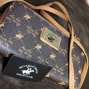 Brown and Gold Beverly Hills POLO CLUB crossbody wallet bag